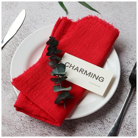 Set Di 12 Tovaglioli Da Tavola In Cotone - Orlo A Giorno, Bordo Sfilacciato, Mussola Per Matrimoni, Natale E Decorazioni Tavola Red - Foto 2