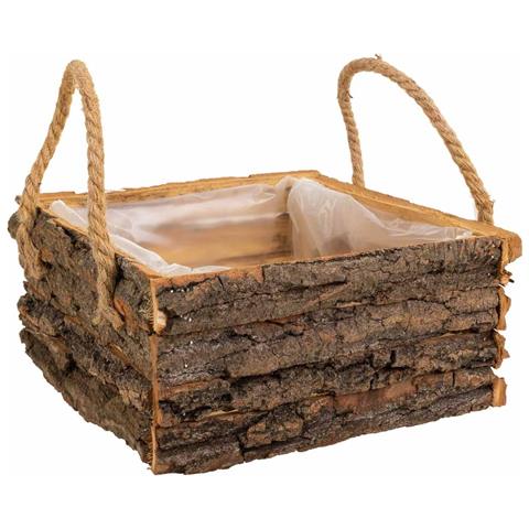 Cesto In Legno Con Manici Marroni 25x25x11h - Foto 1