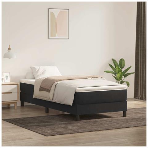 Letto a Molle senza Materasso Nero 100x220 cm in Velluto - Foto 2