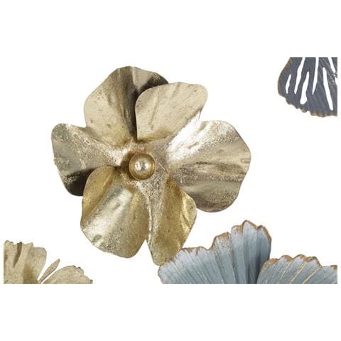 Pannello Decorativo Da Parete Campur Round Tondo Con Fiori, Ginkgo E Farfalla In Ferro Bianco E Oro 78x74 Cm - Foto 2