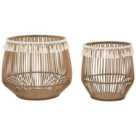 Cestoni Fuji In Rattan Naturale — Coppia Ø 47x39,5 E Ø 34x36,5 Cm - Foto 1
