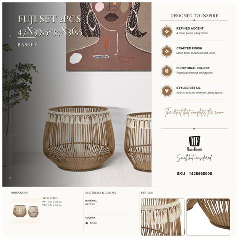 Cestoni Fuji In Rattan Naturale — Coppia Ø 47x39,5 E Ø 34x36,5 Cm - Foto 7