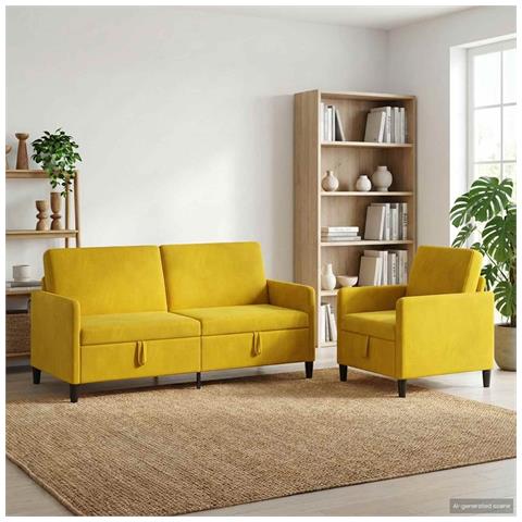 Set di Divani con Storage 2 pz Giallo Poliestere - Foto 9