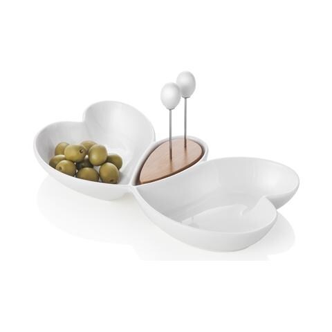 Antipastiera Cuor di Butterfly Bianca porcellana Bamboo con 2 forchette incluse - Foto 1