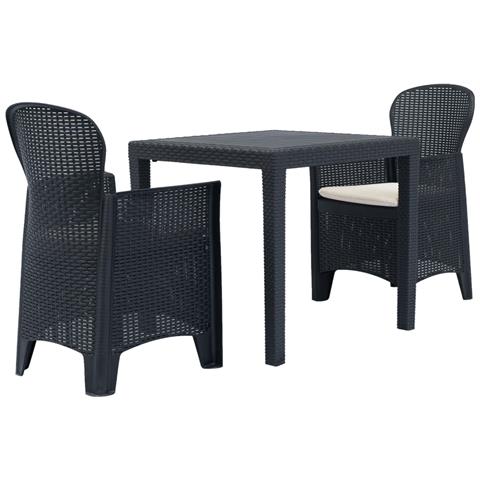 Set Da Bistrò 3 Pz In Plastica Stile Rattan Antracite - Foto 1