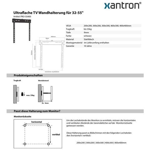 Supporto A Parete Per Monitor Tv 32-55"" Fisso, Ultrapiatto, Pro-ss400 - Foto 3