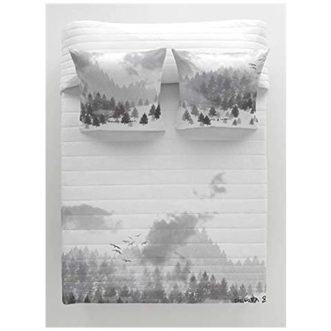 Trapunta Imbottita LLANES Per Letto 135 Cm - Lanovenanube - Blu Con Cuscino Coordinato