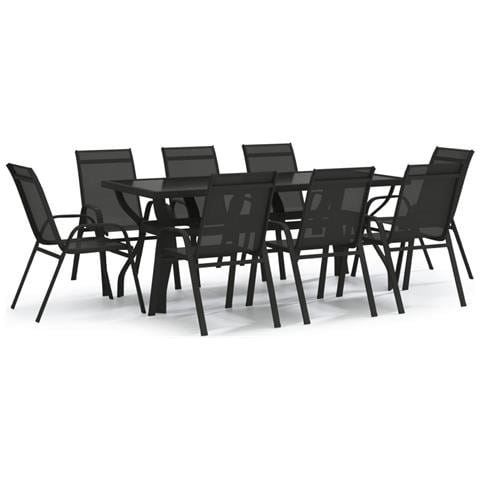 Set Mobili Da Pranzo Per Giardino 9 Pz Nero - Foto 1