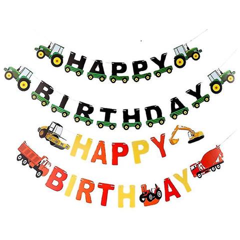 STRISCIONE DI COMPLEANNO Banner Tema Escavatore Carta Ghirlanda Bambino - Foto 7