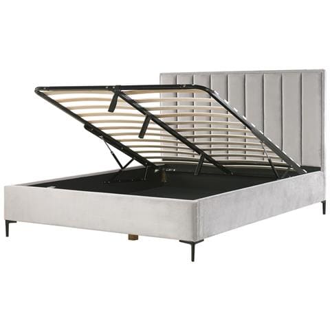 Letto Matrimoniale Con Contenitore In Velluto Grigio 180 X 200 Cm Sezanne - Foto 1