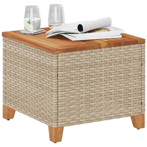 Tavolo Da Giardino Beige 45x45x37 Cm Polyrattan E Legno Acacia - Foto 3