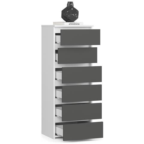 Cassettiera CL6, 6 cassetti, 40x35x109 cm, Colore Bianco e Grigio Grafite - Foto 2