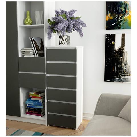 Cassettiera CL6, 6 cassetti, 40x35x109 cm, Colore Bianco e Grigio Grafite - Foto 5