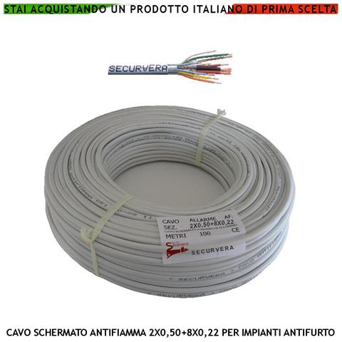 Cavo Flessibile Antifiamma Schermato 2xø0,50+8xø0,22 Mm² Twistato Speciale Per Impianti Antifurto Norma Cei 20/22-iii - Foto 1