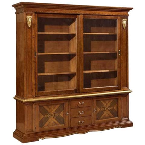 Cristalliera In Legno 2 Porte Scorrevoli Arte Povera Ciliegio /Foglia Oro 212x45x220 - Foto 1