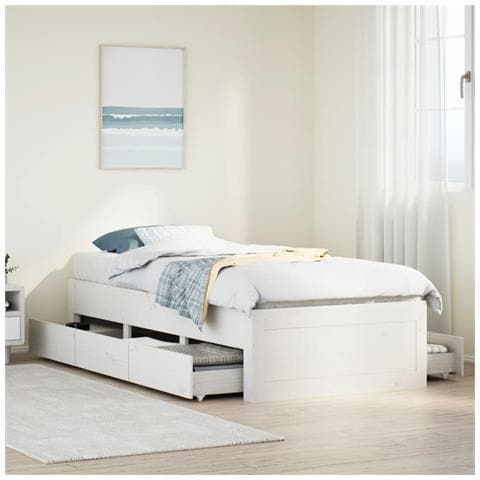 Giroletto Senza Materasso Con Cassetti Bianco 90x200 Cm Pino - Foto 1