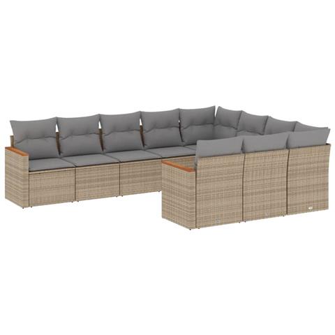 Set Divano Da Giardino 10 Pz Con Cuscini Beige In Polyrattan - Foto 2