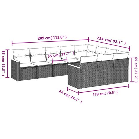 Set Divano Da Giardino 10 Pz Con Cuscini Beige In Polyrattan - Foto 3