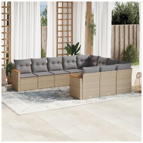 Set Divano Da Giardino 10 Pz Con Cuscini Beige In Polyrattan - Foto 1