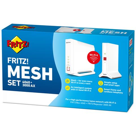 FRITZ! Mesh Set 4060 + 3000 AX INT Banda tripla (2.4 GHz / 5 GHz / 5 GHz) Wi-Fi 6 (802.11ax) Bianco 4x4 - Foto 5