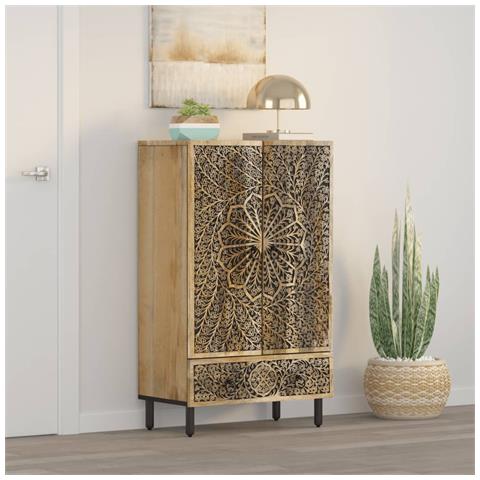 Credenza 60x33x110 Cm In Legno Massello Di Mango - Foto 3