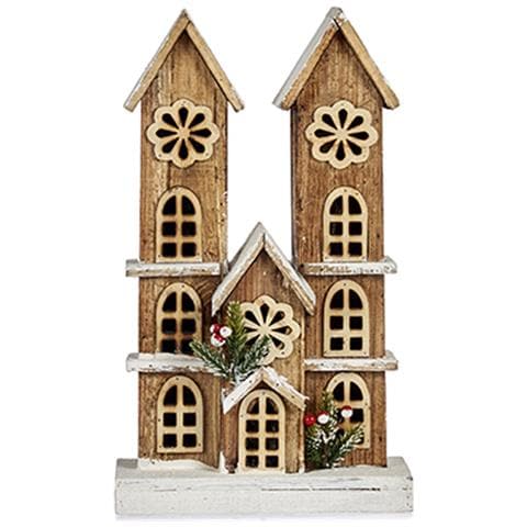 Figura Casa In Legno Naturale Con Luci E Glitter. - Foto 2