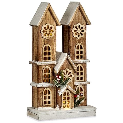 Figura Casa In Legno Naturale Con Luci E Glitter. - Foto 1