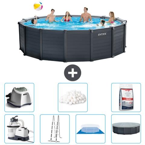 Piscina Fuori Terra - In Giro - 478x478x124 Cm - Grigio - Include Accessori Coordinati Cb57 - Foto 1