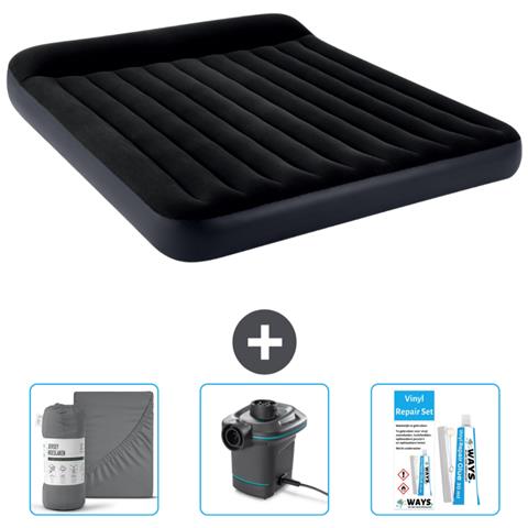 Set Materassino Gonfiabile - 203x183x25 Cm - Blu Scuro - Include Accessori Coordinati Cb12 - Foto 1