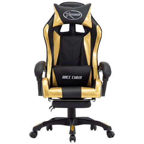 Lusso Casadino - Sedia Da Gaming Con Poggiapiedi Oro E Nera In Similpelle - Foto 1