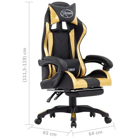 Lusso Casadino - Sedia Da Gaming Con Poggiapiedi Oro E Nera In Similpelle - Foto 8