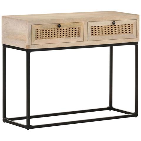 Tavolo Consolle 100x35x76 Cm Massello Di Mango E Canna Naturale - Foto 2