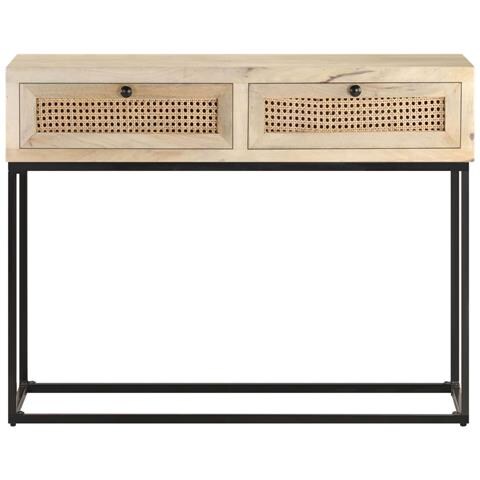 Tavolo Consolle 100x35x76 Cm Massello Di Mango E Canna Naturale - Foto 1