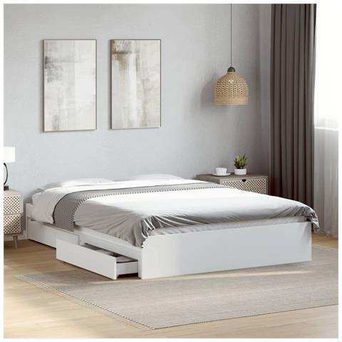 Giroletto Con Cassetti Bianco 140x190 Cm In Legno Multistrato - Foto 8