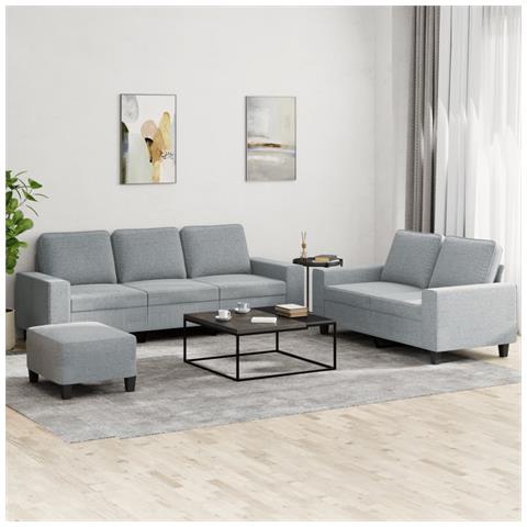 Set di Divani 3 pz Grigio Chiaro in Tessuto - Foto 2
