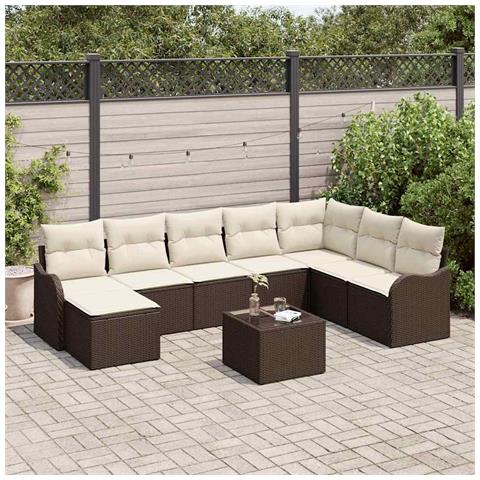 Set di divani da giardino  8 pezzi con cuscini in grigio polyrattan, Divano da giardino  2 posti con spazio di stoccaggio e cuscini in marrone polyrattan - Foto 2