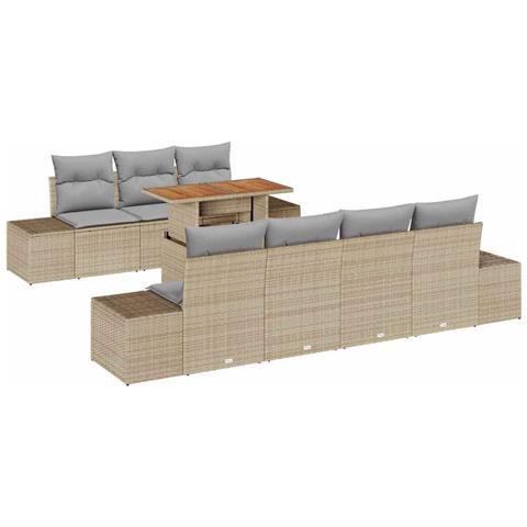 Set di Divani da Giardino da 8 Pezzi con Cuscini Beige Rattan Poliestere - Foto 1