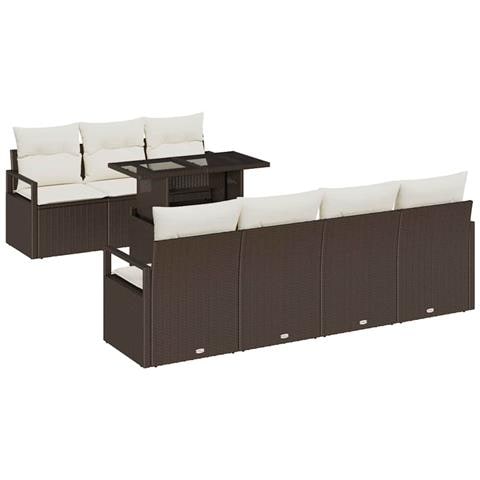 Set di Sofà da Giardino a 8 Pezzi con Cuscini Marrone Polyrattan,  Sofà da Giardino per 2 Persone con Cuscini Marrone Polyrattan - Foto 1