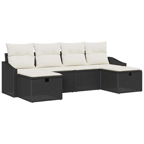 Set Divano da Giardino 6 Pezzi con Cuscini Nero Polyrattan - Foto 1