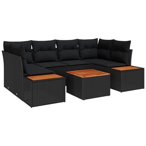 Set Divano da Giardino 7 Pezzi con Cuscini Nero Polyrattan Acacia - Foto 1