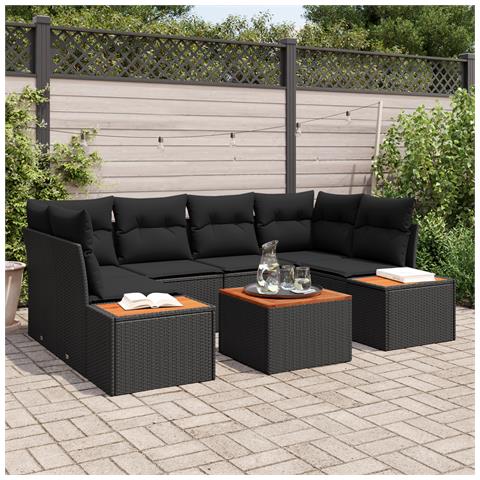 Set Divano da Giardino 7 Pezzi con Cuscini Nero Polyrattan Acacia - Foto 2