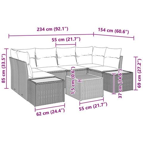 Set Divano da Giardino 7 Pezzi con Cuscini Nero Polyrattan Acacia - Foto 9