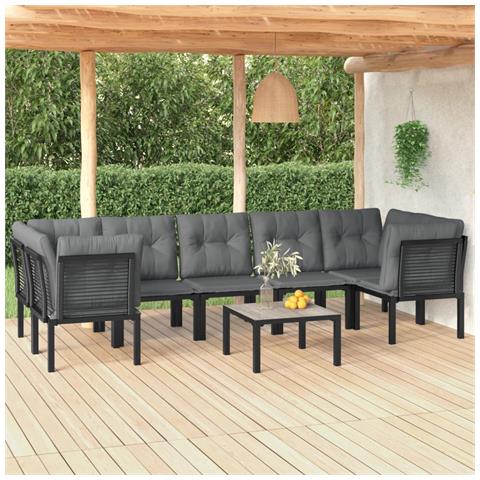 Set Salotto da Giardino 8 pz Nero e Grigio in Polyrattan - Foto 2