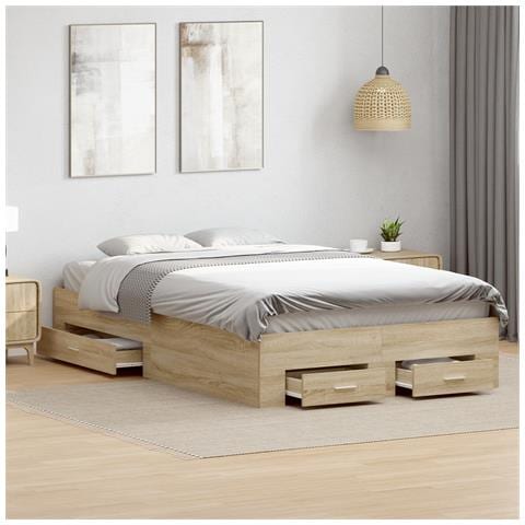 Struttura letto con cassetti rovere sonoma 120x190 cm legno ingegnerizzato - Foto 2