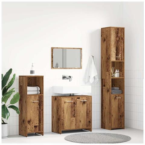 Set Mobili da Bagno 4 pz Legno Antico in Legno Multistrato - Foto 2