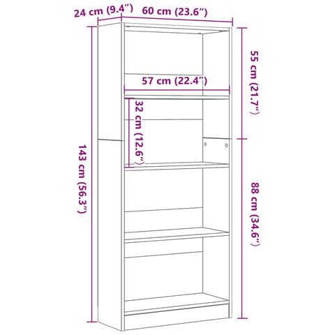 Libreria in Rovere Nero - 60 x 24 x 143 cm - Realizzata in Legno Ingegnerizzato - Foto 9