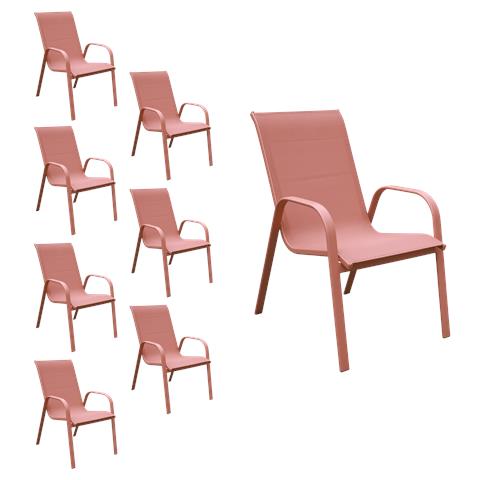 Set Di 8 Sedie Marbella In Textilene Terracotta - Alluminio Terracotta - Foto 1