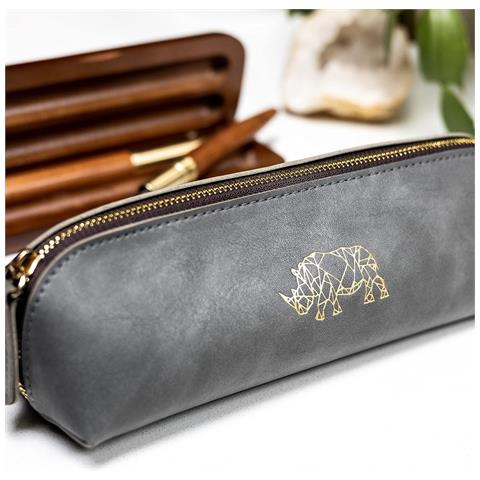 Astuccio Tubo Rotondo Da Ufficio In Scatola Decorativa Regalo Pelle Grigio - Foto 5