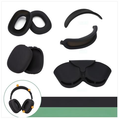Set Di Custodie Protettive In Silicone 5-in-1 Per Airpods Max: Archetto, Fascia, Cuscinetti, Scocca E Borsa - Compatibile Con Apple Airpods Max Black - Foto 1