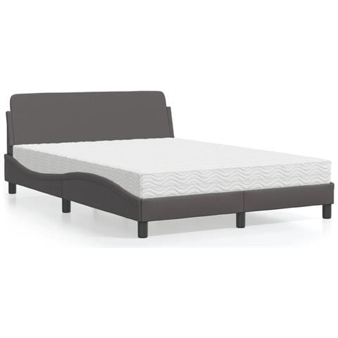 Letto con Materasso Grigio 140x190 cm in Similpelle - Foto 2